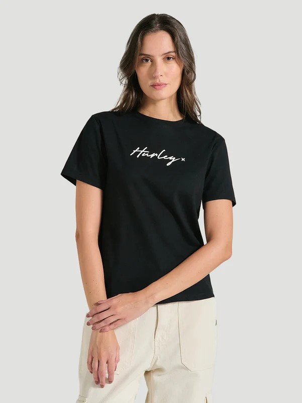 Camiseta Feminina Básica Preta Manga Curta Hurley Line G / PRETO