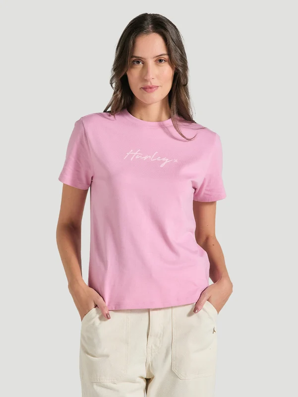 Camiseta Feminina Básica Rosa Manga Curta Hurley Line PP / Rosa