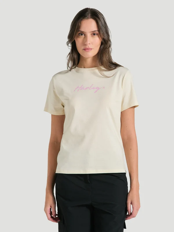 Camiseta Feminina Off White Manga Curta Hurley Line G / Off White