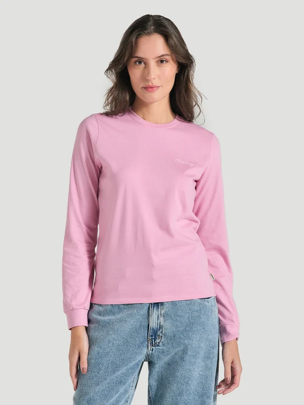 Camiseta De Manga Longa Rosa Feminina Hurley Line P / Rosa