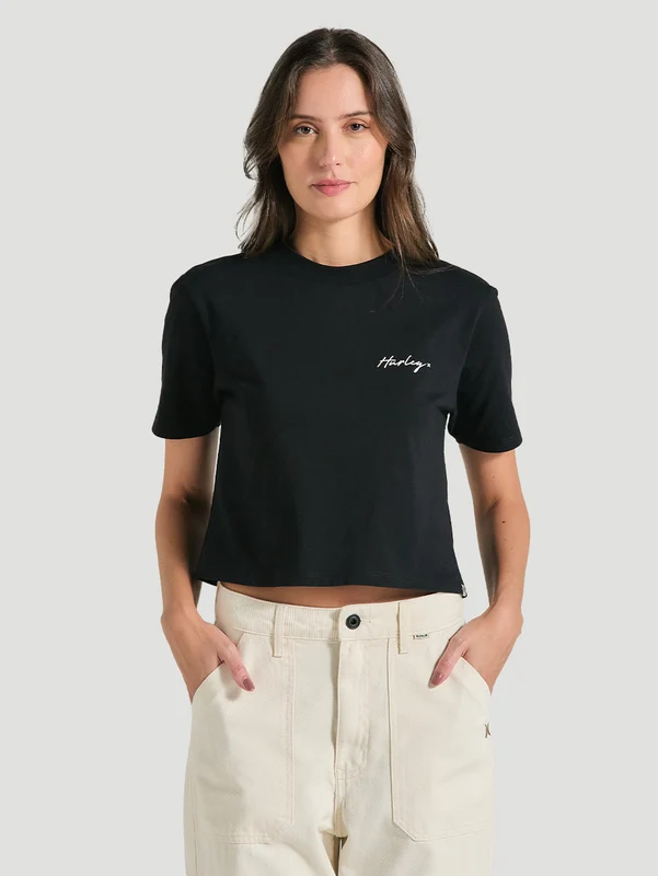 Camiseta Cropped Preta Manga Curta Hurley Line G / PRETO