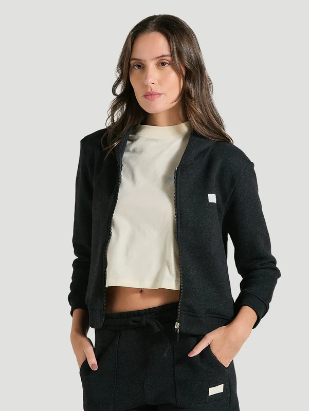 Moletom Cropped Com Zíper Preto Hurley Jaguar P / PRETO