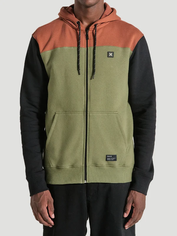 Moletom Canguru Com Zíper Verde Militar Hurley Block P / VERDE