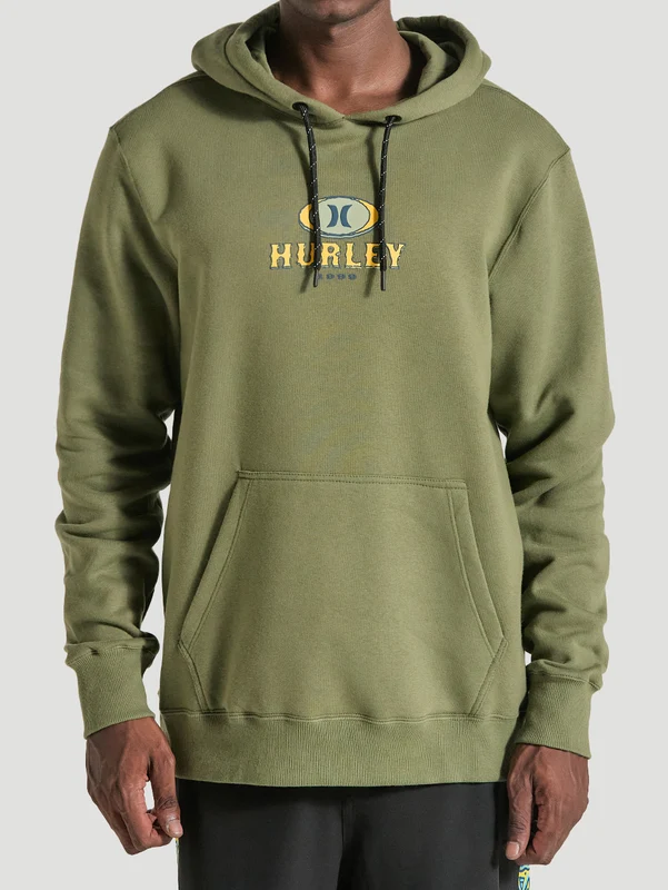 Moletom Canguru Verde Militar Estampado Hurley Retrô Waves G / VERDE