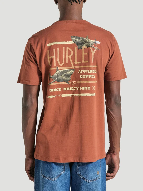 Camiseta Estampada Algodão Marrom Hurley Shark G / Marrom