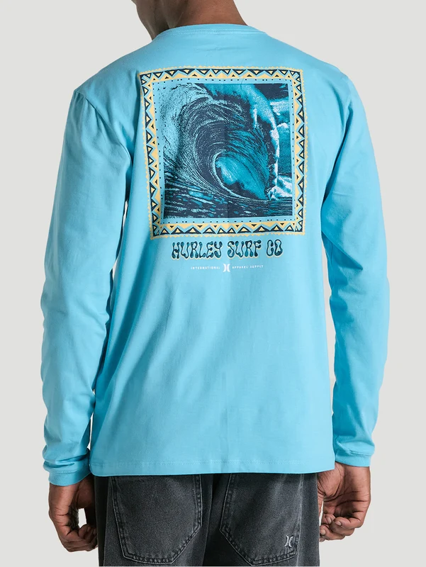 Camiseta Azul Manga Longa Em Meia Malha Hurley Poster G / Azul