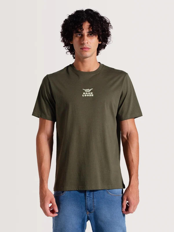 Camiseta Verde Militar Manga Curta Especial Hang Loose Field G / VERDE