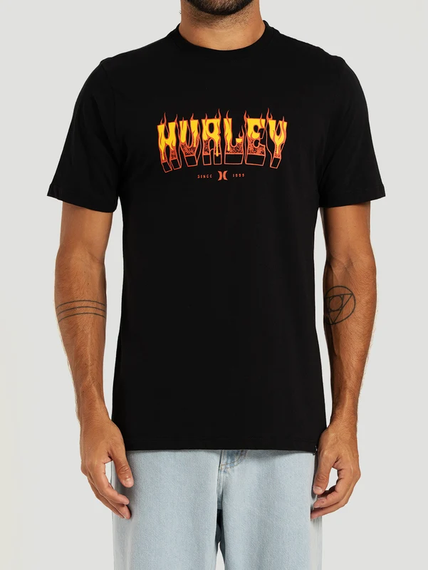 Camiseta Manga Curta Preta Hurley Flame GG / Preto