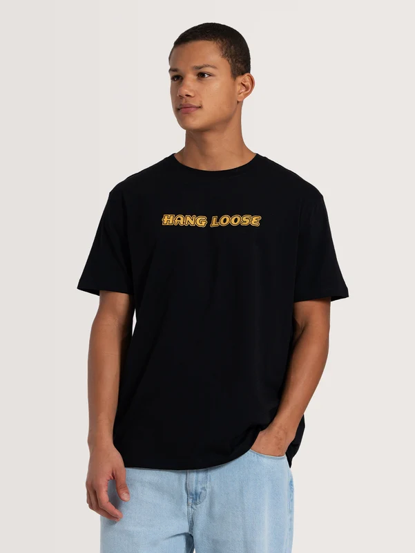 Camiseta Manga Curta Preta Hang Loose Retro M / PRETO