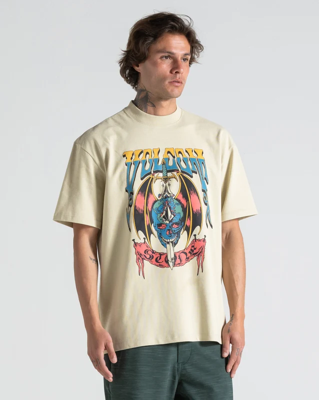 Camiseta Comfort Fit Volcom World Weapon Bege P / Bege