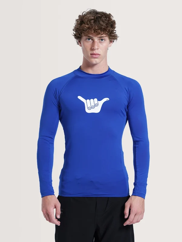 Camiseta Surf Masculina Manga Longa Azul Hang Loose Lanai P / AZUL ROYAL