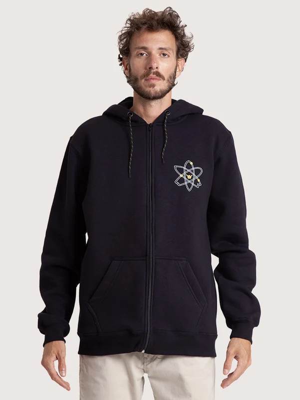 Moletom Aberto Canguru Preto Hang Loose Atom P / PRETO