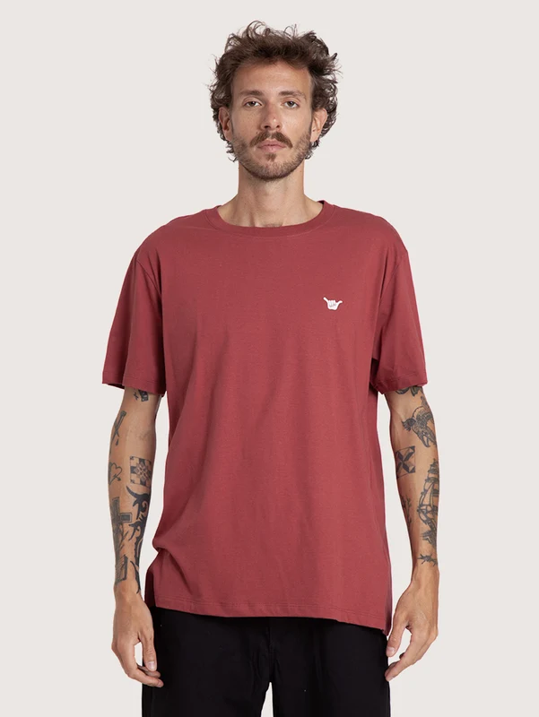 Camiseta Manga Curta Bordô Masculina Hang Loose Logo G / Bordo