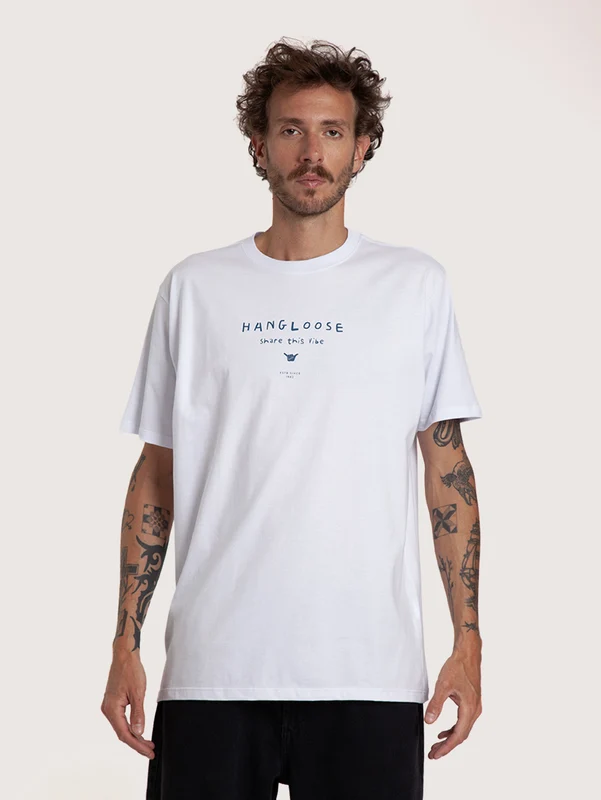 Camiseta Manga Curta Branca Masculina Hang Loose Share It G / Branco