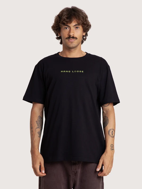 Camiseta Manga Curta Preta Hang Loose Atom M / Preto