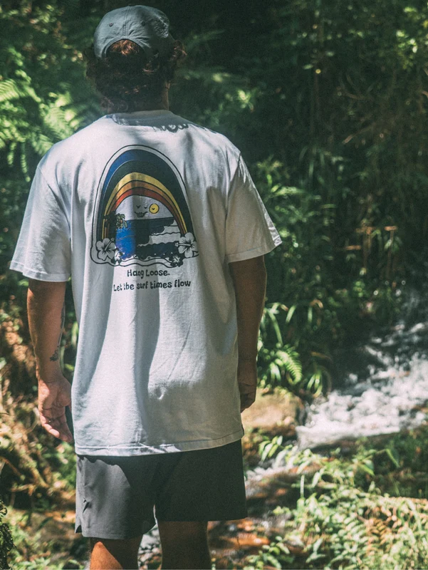 Camiseta Manga Curta Branca Masculina Hang Loose Rainbow P / BRANCO