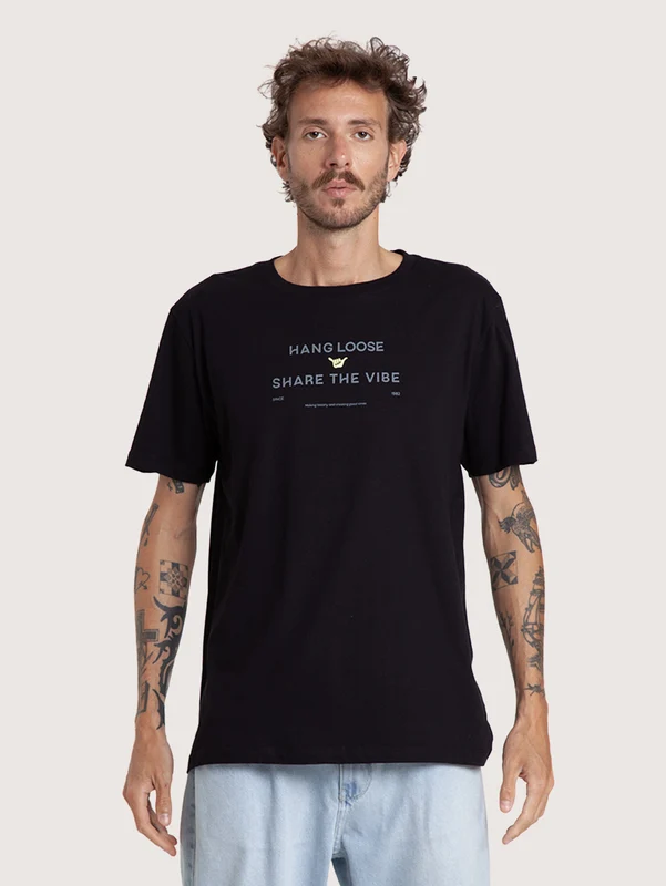 Camiseta Manga Curta Preta Hang Loose Play P / PRETO