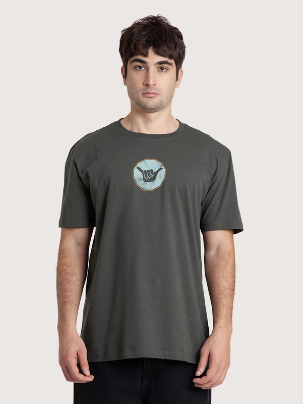 Camiseta Manga Curta Verde Masculina Hang Loose Sign P / VERDE