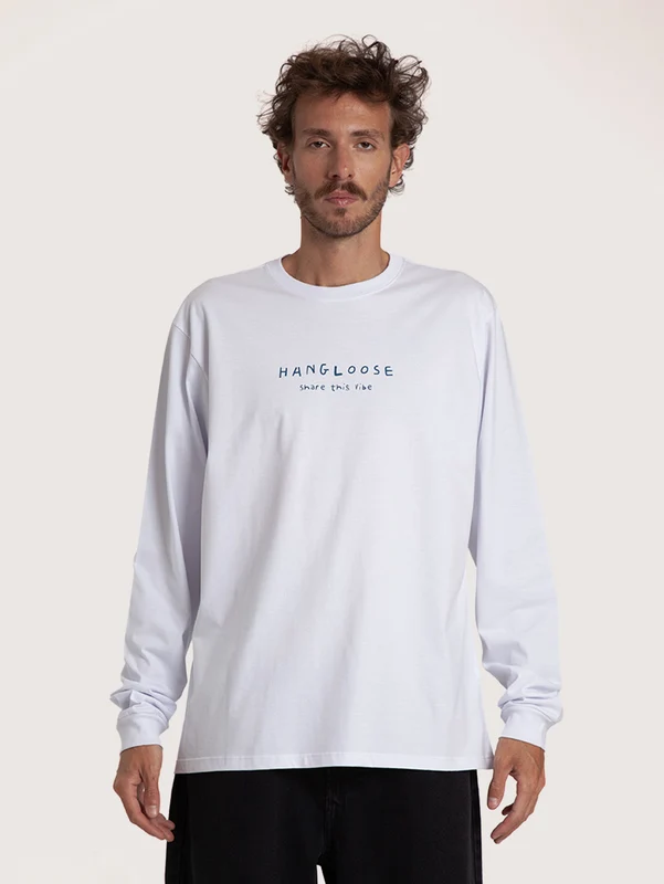 Camiseta Manga Longa Branca Masculina Hang Loose Share It M / BRANCO