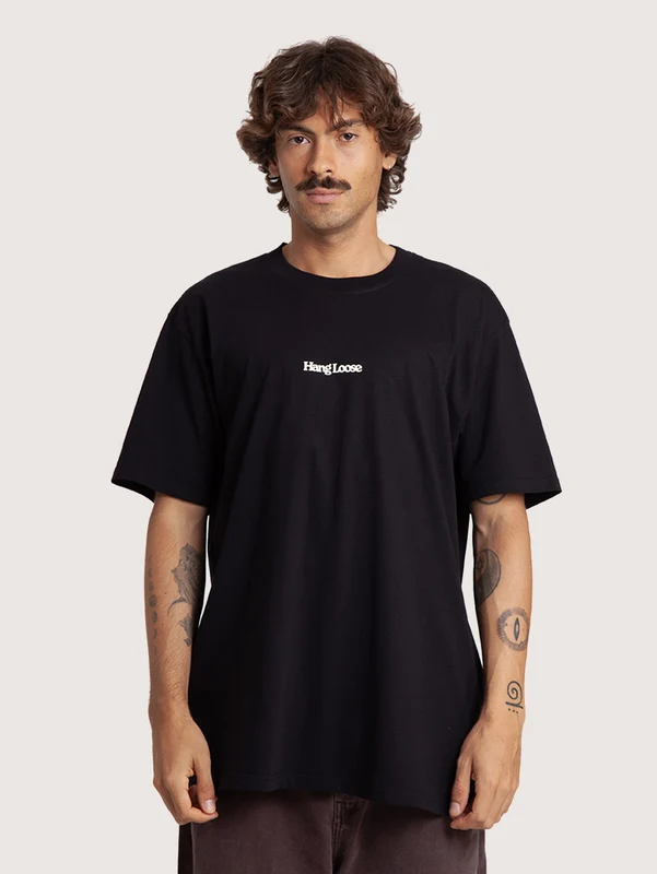 Camiseta Loose Fit Preta Masculina Hang Loose Typo M / Marrom