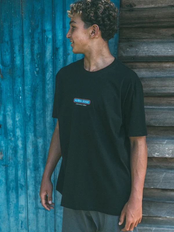 Camiseta Loose Fit Preta Masculina Hang Loose Kanji P / Preto