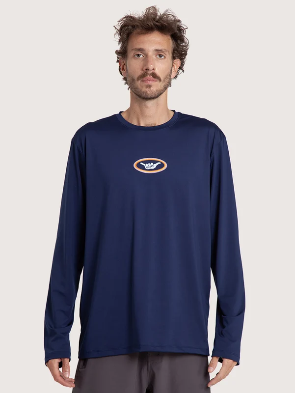 Camiseta Surf Manga Longa Hang Loose Retro Azul Marinho UV Dry P / AZUL MARINHO