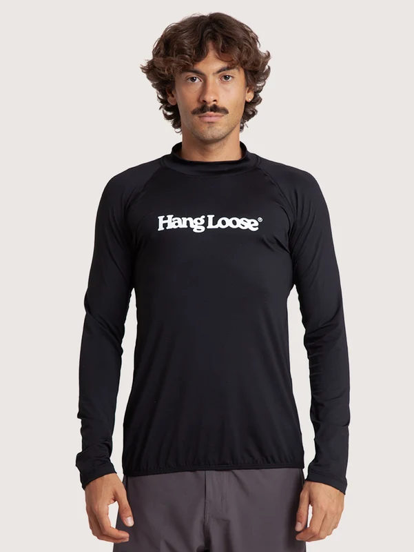 Camiseta Surf Manga Longa Hang Loose Typo Preta UV Dry P / Preto