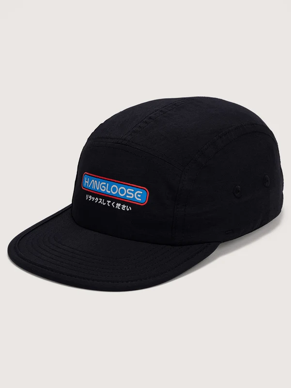 Boné Preto Hang Loose Kanji Five Panel com Aba em EVA UN / Preto
