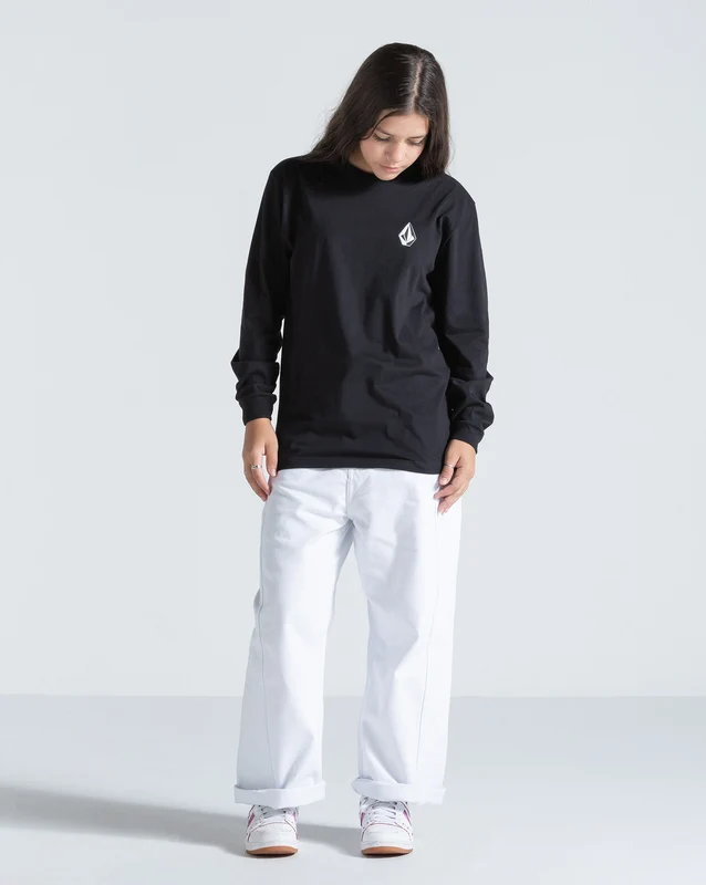 Camiseta Manga Longa Juvenil Volcom Iconic Preta 12 / PRETO