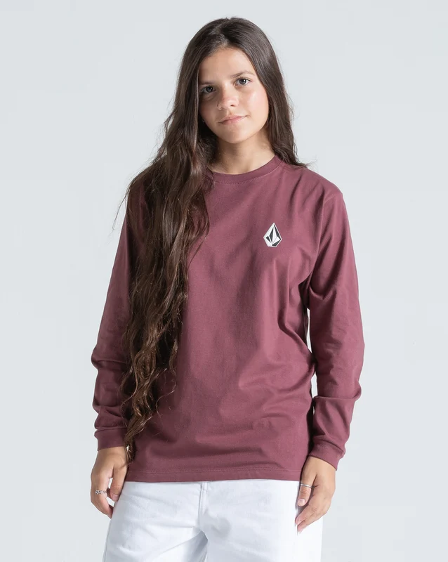 Camiseta Manga Longa Juvenil Volcom Iconic Bordô 12 / Bordo