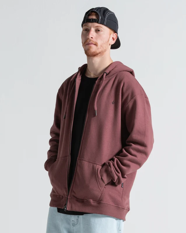Moletom Canguru Aberto Volcom Single Stone Bordô GG / Bordo