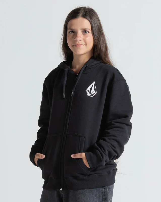 Moletom Canguru Aberto Volcom Iconic Stone Preto 08 / PRETO