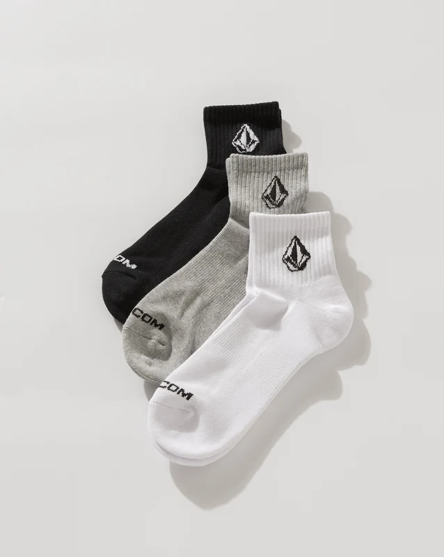Kit 3 Meias Extended Quarters Branca, Preta e Cinza UN / BLACK/WHITE/GRAY