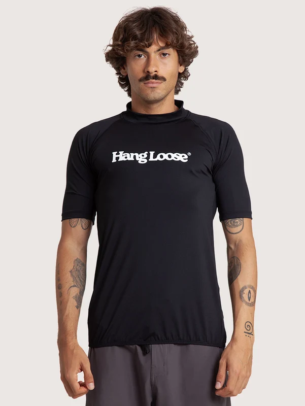 Camiseta Surf Manga Curta Hang Loose Typo Preta M / Preto
