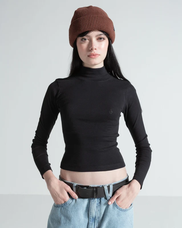 Camiseta Especial Manga Longa Volcom Mock Neck Preta GG / Preto