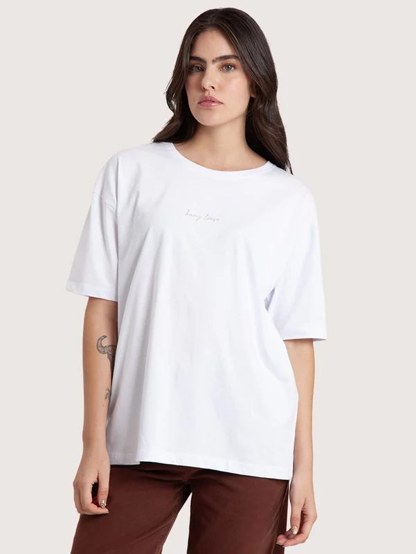 Camiseta Oversized Hang Loose Flowers Branca Feminina GG / Branco