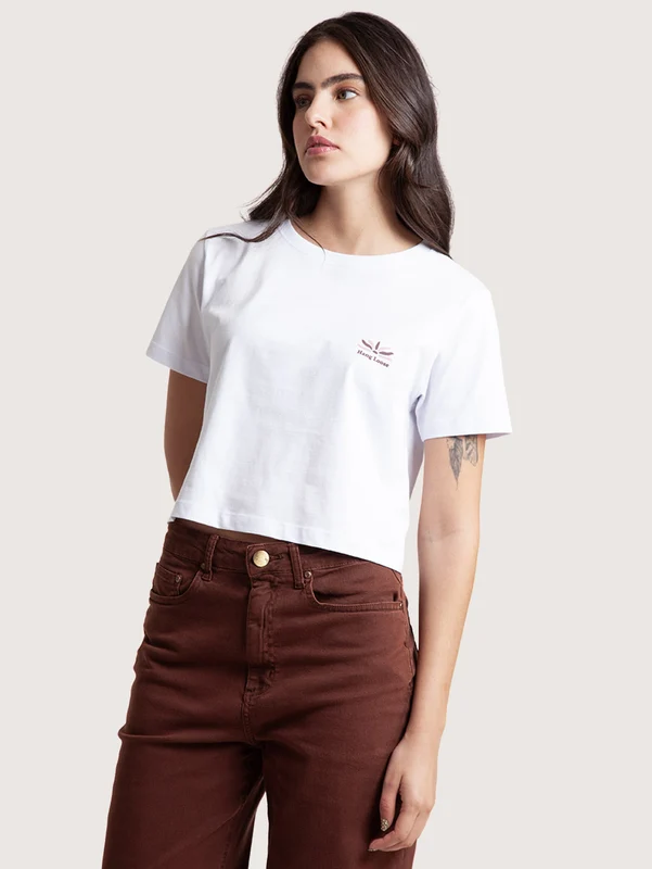 Camiseta Cropped Branca Hang Loose Feminina Into G / Branco