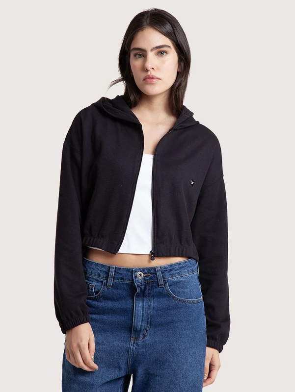 Moletom Aberto Waffle Preto Hang Loose P / PRETO