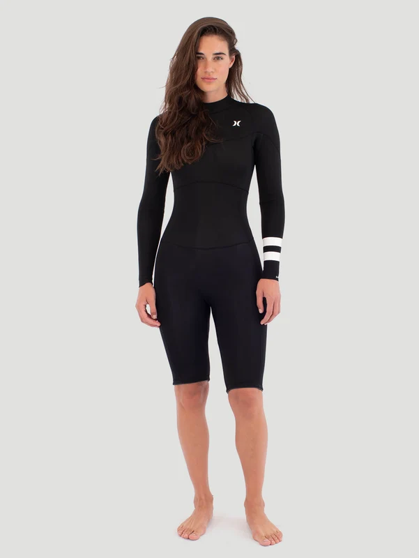 Short John Hurley Feminino AIR 2/2mm Mid Shorty Springsuit LS Preto GG / Preto