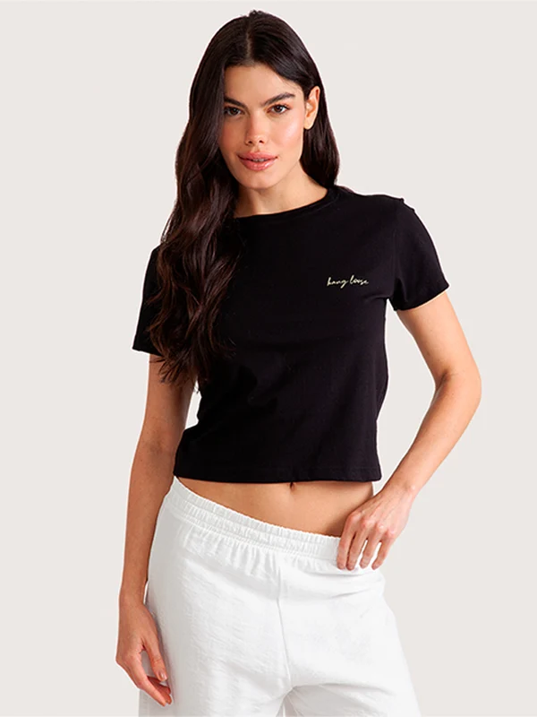 Camiseta Cropped Hang Loose Preta Square G / Preto
