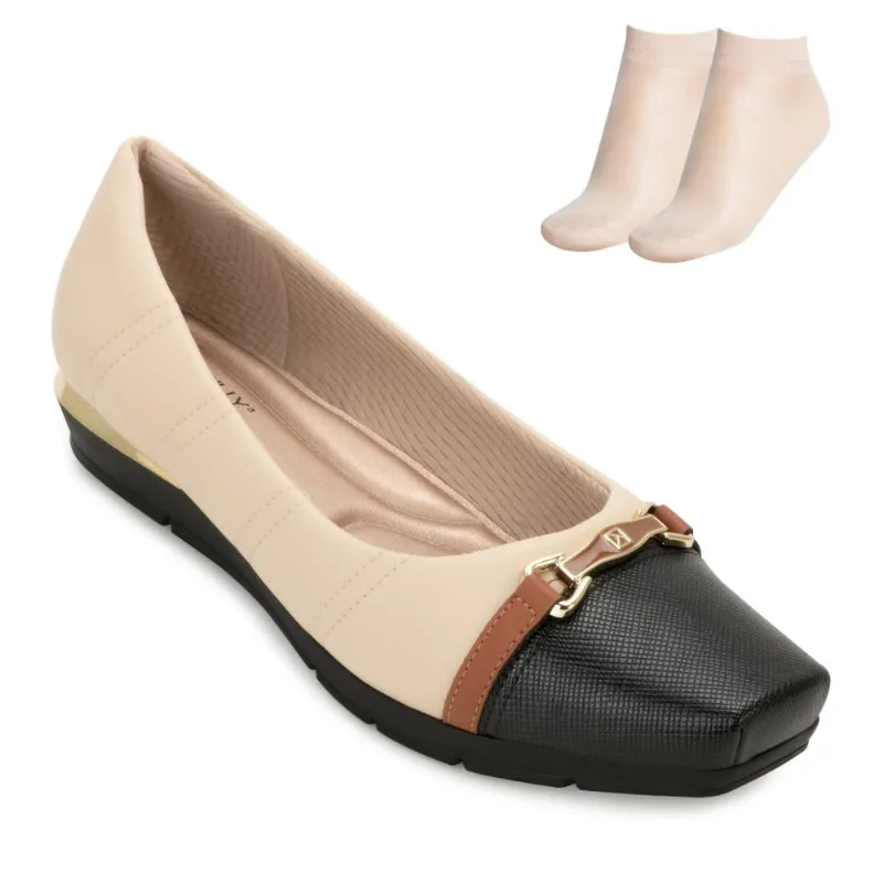 Sapato Piccadilly e Meia BP PD25-14732 34 / Bege/Preto