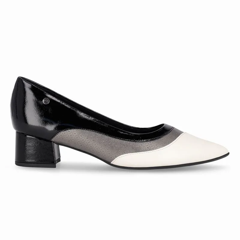 Scarpin Taci Salto Médio Preto com Off White 34