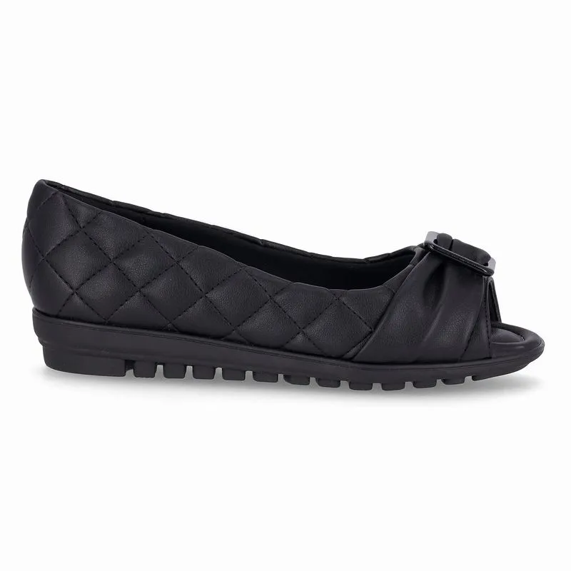 Sapatilha Peep Toe Aline Anabela Baixo Preto 40