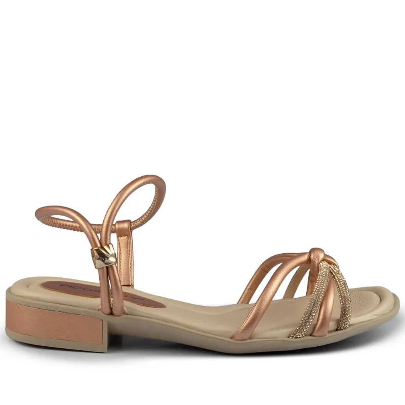 Sandália Salto Baixo Piccadilly Feminino 590069 06 NP MET/OURO RSDO 39