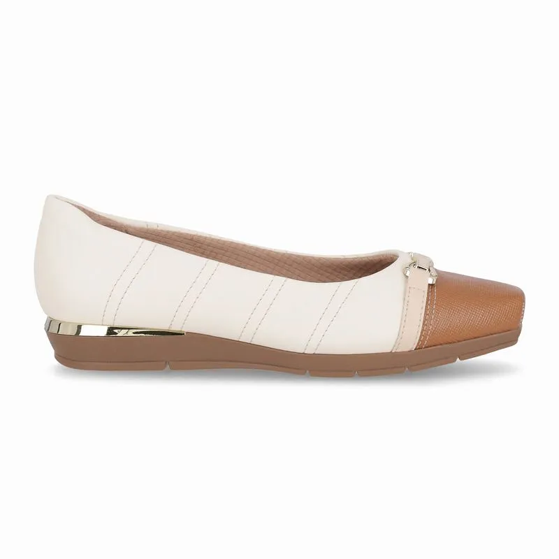 PICCADILLY MAXI - Sapatilha Fernanda Salto Baixo Off White com Mascavo 35