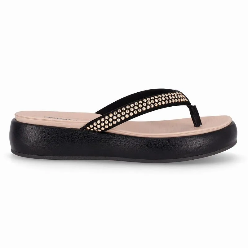 Chinelo Sol Anabela Médio Preto com Ouro 33