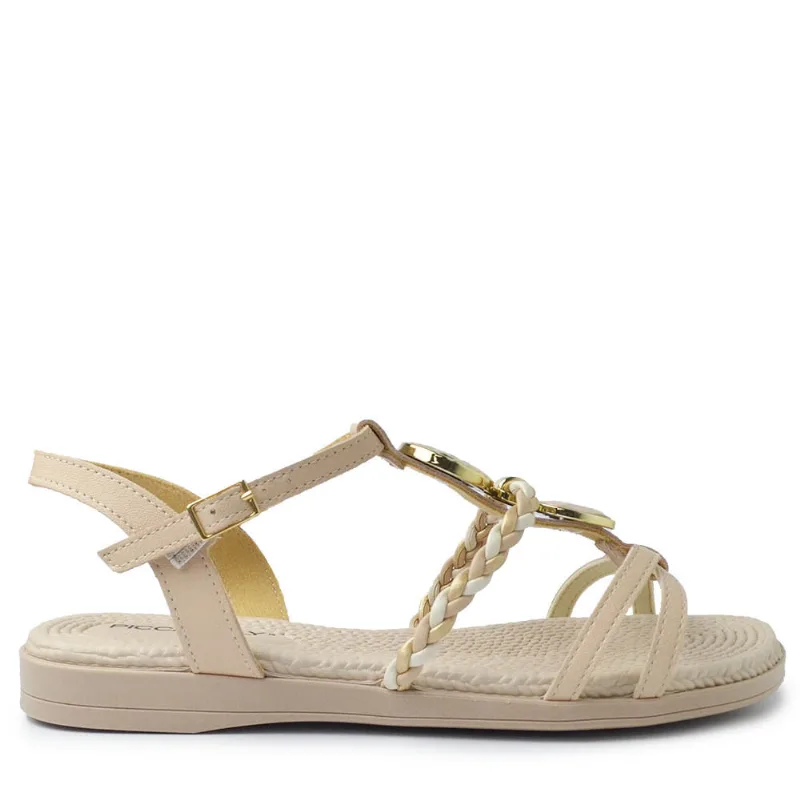 Sandália Rasteira Piccadilly Feminino 513040 02 NP BRULE/OURO 37