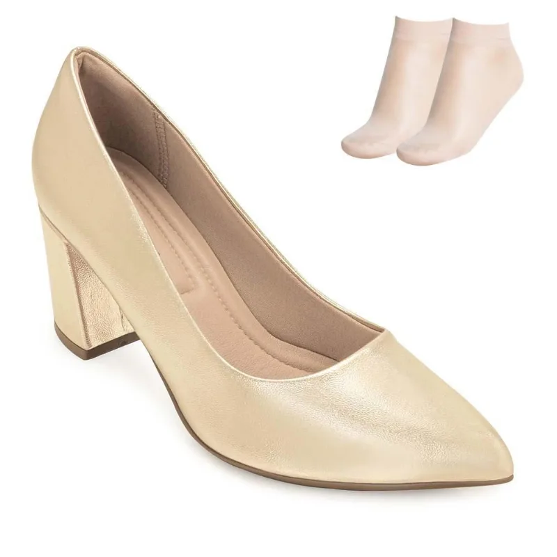 Scarpin Salto Piccadilly e Meia D PD25-74513 33 / Dourado