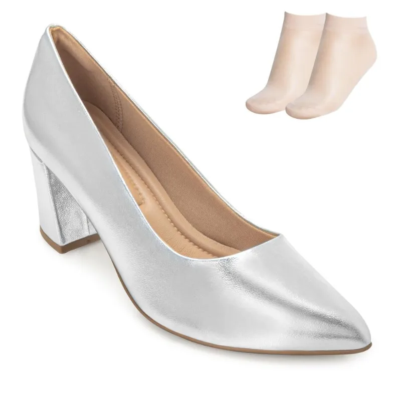 Scarpin Salto Piccadilly e Meia P PD25-74513 36 / Prata