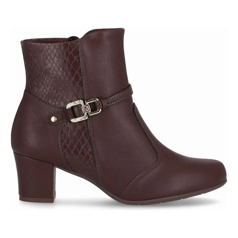Bota Feminina Laura Piccadilly Cano Curto Salto Médio Cacau 33 / NP-STRECH-SOFT-CACAU-CROC